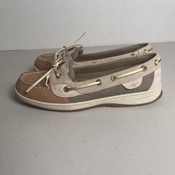 Sperry Top Sider Angelfish Boat Shoe Linen & Gold Size 7.5 Slip on Loafer EUC - Picture 4 of 15